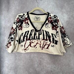 Vintage 90s/Y2K Blac Label Creeping Death Graphic Cropped V‎ Neck Tee Size XL